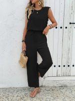 Kadın Kolsuz Bisiklet Yaka Aerobin Bluz Ve Bağcıklı Pantolon