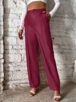 Kadın önden Fermuarlı Cepli Geniş Kesim Lame Deri Pantolon - Görsel 2