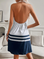 Kadın Askılı çıpa Baskılı Sırtı Açık Kısa Süprem Elbise - Görsel 3