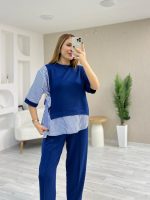 Kadın Kristal 2 Iplik Kumaş Yanları çizgili Takım - Görsel 2