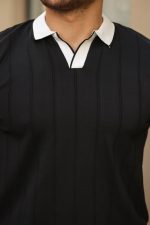 Erkek Renkli Yaka Manşet Uzun Kollu Triko - Görsel 3