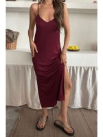 Kadın Siyah Asansör Askılı Çift Yırtmaçlı Helen Elbise - Görsel 2