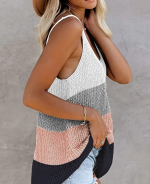 Kadın Sıfır Kol Yuvarlak Yaka Salaş Triko Bluz - Görsel 3