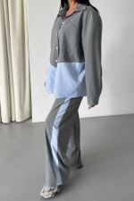 POLYVİSKON - POPLİN PARÇALI GÖMLEK PANTOLON TAKIM - Gri - Görsel 2