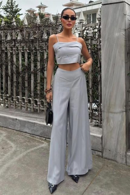 Crop Plazzo Pantolon Takım 10155-08
