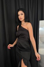 Siyah Volanlı Saten Abiye - Görsel 2