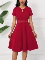 Kadın Kısa Kollu Yuvarlak Yaka Damla Detaylı Janjan Elbise