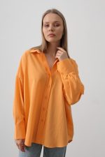 Geniş Manşet Detaylı Gömlek - Kavun - Görsel 3