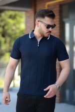 Erkek Yakalı Fermuarlı Kısa Kollu T-shirt