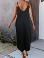 Kadın Ip Askılı Geniş V Yakalı Viskon Elbise - Görsel 2