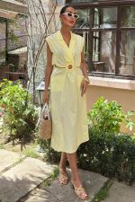 Göbeği Halka Detaylı Midi Boy Elbise 2896