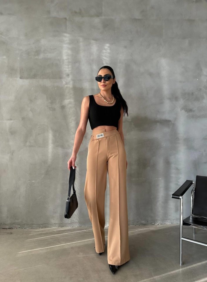 fe8e40375a6dbc92ea80 DREAMS ETİKETLİ PALAZZO PANTOLON - Bej - Görsel 1