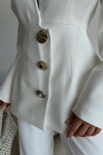 TASARIM CEKET-PANTOLON TAKIM METAL DÜĞME DETAYLI - Beyaz - Görsel 3