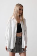 Çizgili Uzun Kol Gömlek - Beyaz - Görsel 2