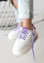 Chris Beyaz Cilt Lila Detaylı Bağcıklı Spor Ayakkabı - Görsel 3