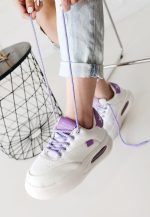 Chris Beyaz Cilt Lila Detaylı Bağcıklı Spor Ayakkabı - Görsel 2