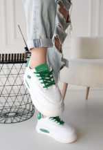 Chris Beyaz Cilt Yeşil Detaylı Bağcıklı Spor Ayakkabı - Görsel 3