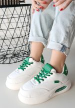 Chris Beyaz Cilt Yeşil Detaylı Bağcıklı Spor Ayakkabı - Görsel 2