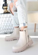 Menta Bej Cilt Fermuar Aksesuarlı Bot - Görsel 2