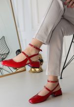 Karmi Kırmızı Rugan Topuklu Kemerli Ayakkabı - Görsel 5