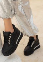 Lulu Siyah Cilt Bağcıklı Spor Ayakkabı - Görsel 3