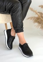 Tone Siyah Cilt Bağcıklı Spor Ayakkabı - Görsel 2