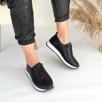 Tone Siyah Cilt Bağcıklı Spor Ayakkabı - Görsel 4