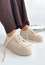 Carin Bej Keten Bağcıklı Spor Ayakkabı