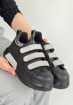 Elika Siyah Cilt Simli Cırt Cırtlı Spor Ayakkabı - Görsel 3