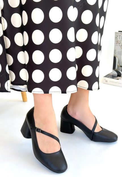 Kier Siyah Cilt Topuklu Ayakkabı