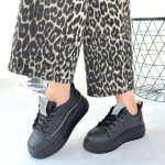 Leope Siyah Cilt Bağcıklı Spor Ayakkabı - Görsel 4