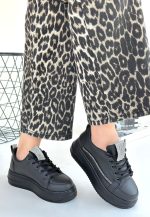 Leope Siyah Cilt Bağcıklı Spor Ayakkabı - Görsel 2