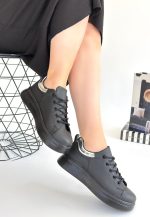 Sofio Siyah Cilt Bağcıklı Spor Ayakkabı - Görsel 3