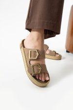 Loera Vizon Nubuk Çift Tokalı Terlik - Görsel 3