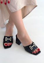 Erew Siyah Cilt Topuklu Terlik - Görsel 3