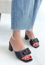 Veor Siyah Cilt Topuklu Terlik - Görsel 3