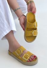 Loera Sarı Nubuk Çift Tokalı Terlik - Görsel 3