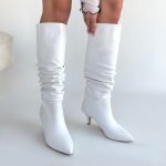 Zelya Beyaz Cilt Topuklu Çizme - Görsel 4