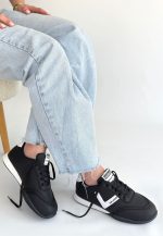 Jowen Siyah Cilt Beyaz Detaylı Bağcıklı Spor Ayakkabı - Görsel 2