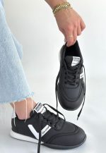 Jowen Siyah Cilt Beyaz Detaylı Bağcıklı Spor Ayakkabı - Görsel 3