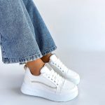 Natte Beyaz Cilt Bağcıklı Spor Ayakkabı - Görsel 4