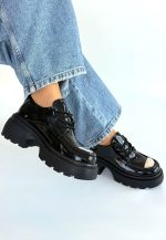 Kiya Siyah Rugan Dolgu Topuk Oxford Ayakkabı - Görsel 3