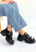 Kiya Siyah Rugan Dolgu Topuk Oxford Ayakkabı - Görsel 2