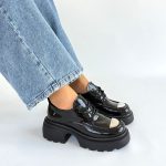 Kiya Siyah Rugan Dolgu Topuk Oxford Ayakkabı - Görsel 4