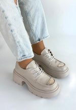 Kiya Bej Rugan Dolgu Topuk Oxford Ayakkabı - Görsel 3