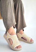 Wayi Bej Hasır Cilt Sandalet - Görsel 3