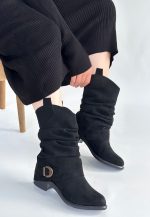 Canty Siyah Süet Körüklü Topuklu Çizme - Görsel 2