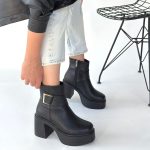 Lonji Siyah Cilt Topuklu Bot - Görsel 4