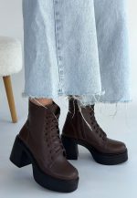 Tsan Kahverengi Cilt Bağcıklı Topuklu Bot - Görsel 2