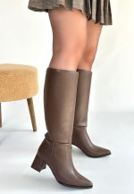 Roksa Acı Kahvei Cilt Topuklu Çizme - Görsel 3